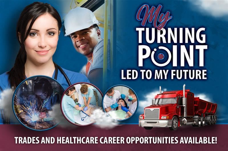 Nurse and construction worker image with my turning point text